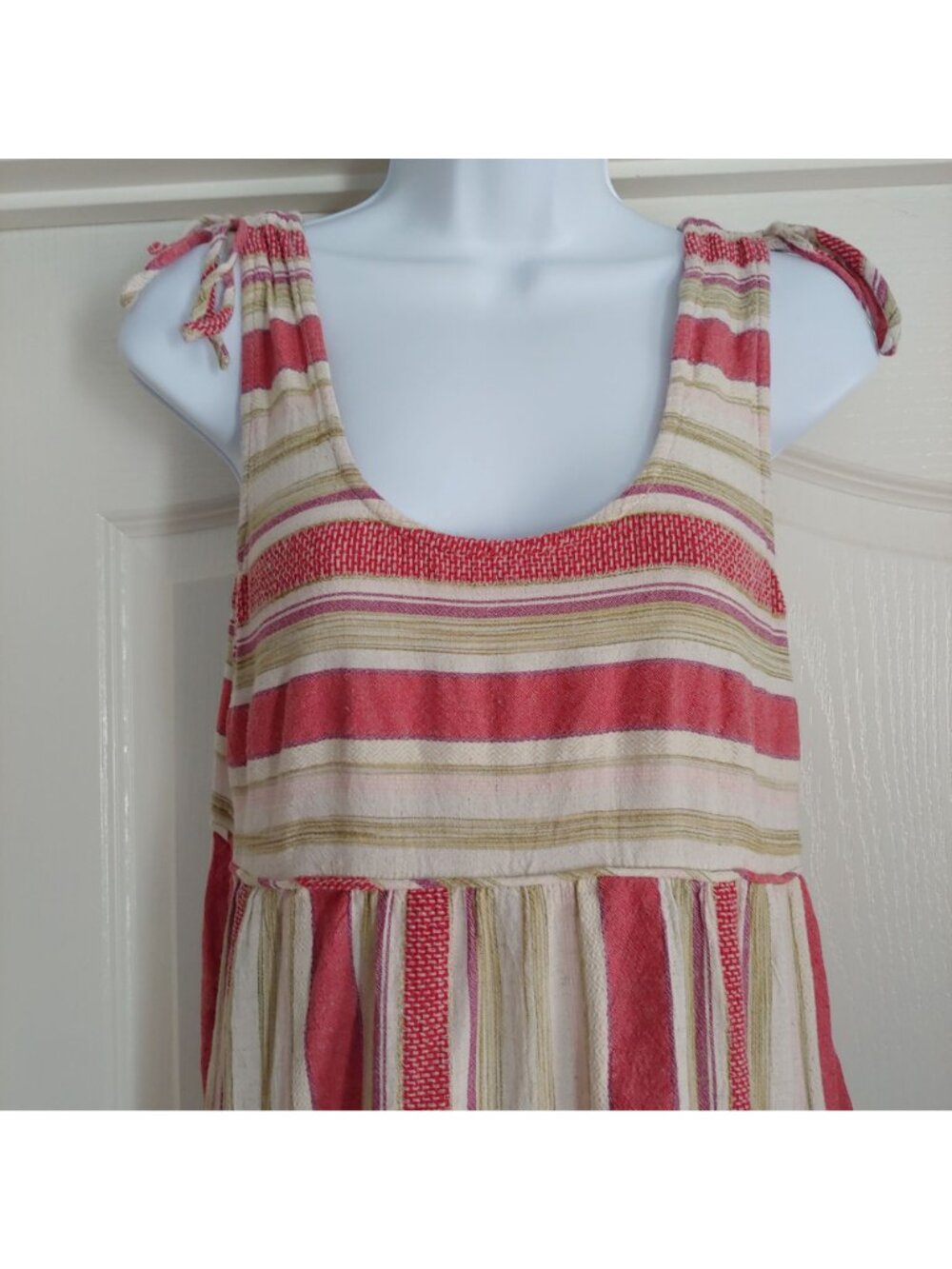 Faherty Lanai Tiered Stripe Tie Shoulder Cotton Blend Dress Layer Cottage M - Picture 4 of 12